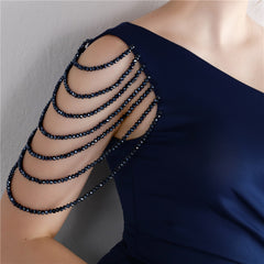 Beaded One-Shoulder Fishtail Maxi Dress