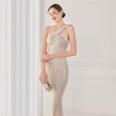 Asymmetric Sequin Maxi Dress