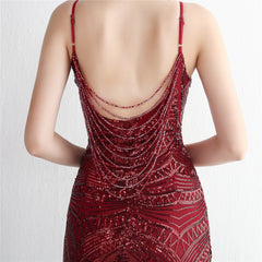 V-Neck Sequined Beaded Maxi Dress