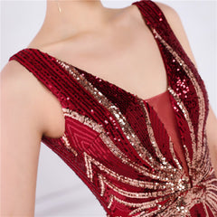 Sequined V-Neck Fishtail Maxi Dress