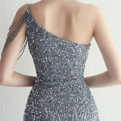One-Shoulder Sequined Split Maxi Dress