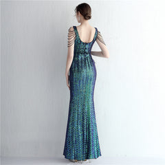 Sequined V-Neck Fishtail Maxi Dress