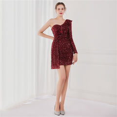 Sequined One-Shoulder Sheath Dress