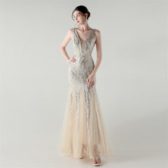 Backless Sequined Fishtail Maxi Dress