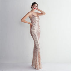 V-Neck Sequin Lace Maxi Dress