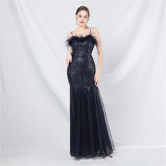 Ostrich Feather Sequined Maxi Dress