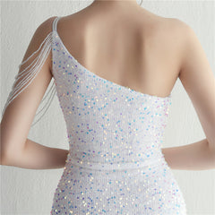 One-Shoulder Sequined Split Maxi Dress