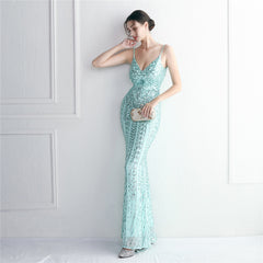 Sequined Fringed Fishtail Maxi Dress