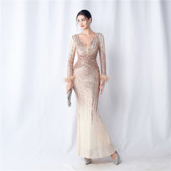 Ostrich Feather Gradient Sequin Maxi Dress