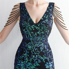 Sequined Beaded Fishtail Maxi Dress