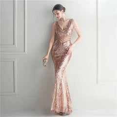 Sequined Beaded Fishtail Maxi Dress