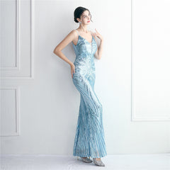 V-Neck Sequined Beaded Maxi Dress