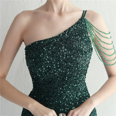 One-Shoulder Sequined Split Maxi Dress