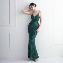 Sequined V-Neck Maxi Dress