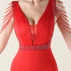 Beaded Deep-V Bodycon Maxi Dress