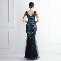 Sequined Beaded Fishtail Maxi Dress