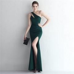 One-Shoulder Asymmetric Split Maxi Dress