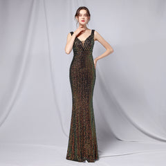 V-Neck Fishtail Maxi Dress
