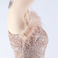 One-Shoulder Sequined Feather Dress