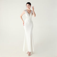 Beaded 3D Appliqué Evening Dress