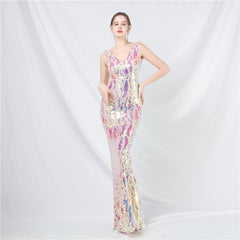 Sequined V-Neck Maxi Dress