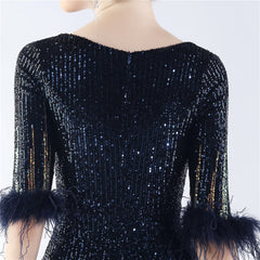 Ostrich Feather Sequin Maxi Dress