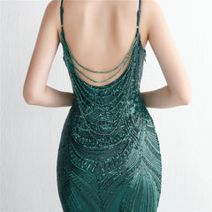 V-Neck Sequined Beaded Maxi Dress