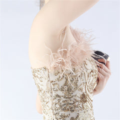 Ostrich Feather Sequined One-Shoulder Maxi Dress