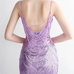 V-Neck Sequined Beaded Maxi Dress