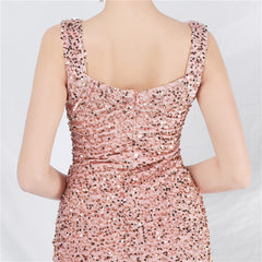 Sequined Beaded Ruched Bodycon Dress