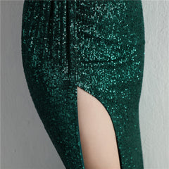 Sequin One-Shoulder Fishtail Maxi Dress