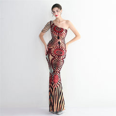 Sequined One-Shoulder Maxi Dress
