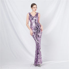 Sequined V-Neck Maxi Dress