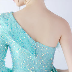 One-Shoulder Ostrich Feather Sequin Maxi Dress