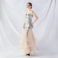 Feathered Sequin Maxi Dress