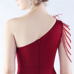 One-Shoulder Feather Maxi Dress