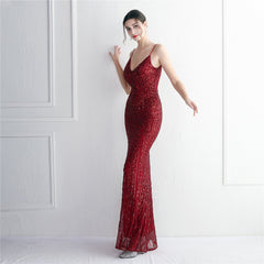 Sequined Fringed Fishtail Maxi Dress