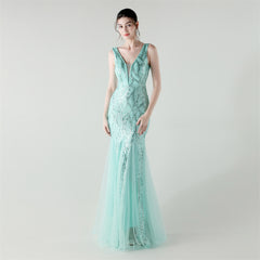 Backless Sequined Fishtail Maxi Dress