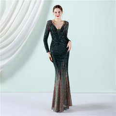 Sequined Gradient Fishtail Maxi Dress