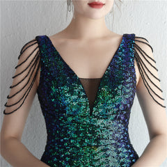 Sequined V-Neck Fishtail Maxi Dress