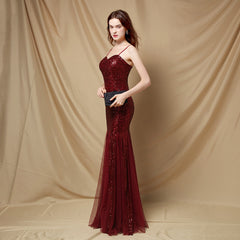V-Neck Sequined Fishtail Maxi Dress