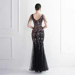 Sequined Beaded Fishtail Maxi Dress