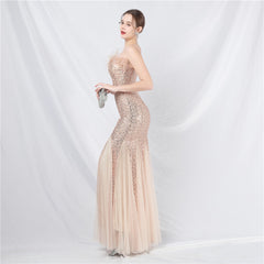 Ostrich Feather Sequined Maxi Dress