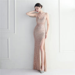 Crisscross Backless Sequined Maxi Dress