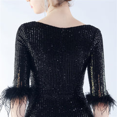 Ostrich Feather Sequin Maxi Dress