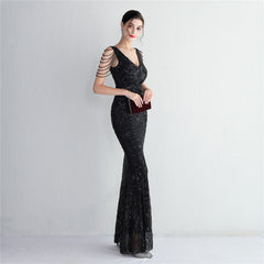 Sequined V-Neck Maxi Dress