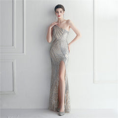 One-Shoulder Sequin Maxi Dress