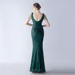 Ostrich Feather Beaded Maxi Dress