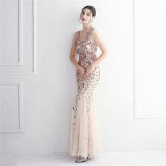 Sequined Beaded Fishtail Maxi Dress