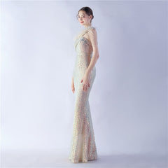 One-Shoulder Sequin Maxi Dress